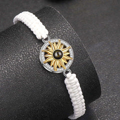 Personalisierte Goldener Sonne Kreis Armband mit Bild im Stein - Verstellbares handgefertigtes Flecht Segeltau Armband Geschenk