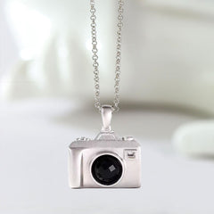925 Silber Personalisierte Foto Medaillon Kette mit Bilder & Text– 3D Kamera Anhänger mit Onyx,Erinnerungs Geschenk für Männer Frauen Partner