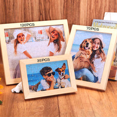 Personalisierbares DIY Holz Puzzle mit Foto – Bild im Rahmen oder Flasche – Persönliches Geschenk für Familie, Freunde & Partner