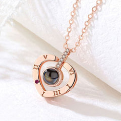 925 Silber Personalisierte Herz Projektionskette – Drehbares Design mit Foto im Stein, Symbol für Ewige Liebe