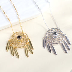 925 Silber Damen Traumfänger Projektionskette mit Federn – Kette mit Bild im Stein, Personalisierte Fotogeschenke für Sie