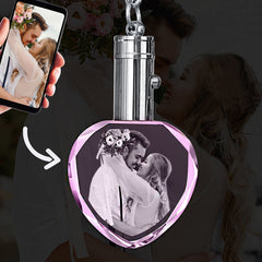 Personalisierte Kristall Schlüsselanhänger - Rosa Herz Anhänger mit Gravur 2D/3D Foto,Erinnerungs Dekorativer Geschenk für Sie