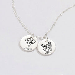 Personalisierte 925 Silber Münzhalskette mit Bild - Skizze Gravur Foto Haustier Kinderzeichnung Fingerabdruck & Name
