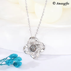 925 Sterling Silber Personalisierte Projektion Kette mit Foto drin im Stein - Unendlichkeit Kleeblatt