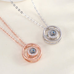 925 Silber Projektionskette – Runder Anhänger mit Bild & Strassperle im Spiral-Design