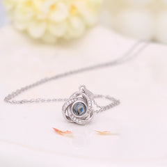 925 Silber Personalisierte Projektion Kette mit Foto im Stein - Rotierendes Rose Blume Anhanger