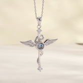 Personalisierte Silber Medizinische Engel Engelsflügel & Äskulapstab Kette mit Bild im Stein – Schutz & Erinnerung für Sie