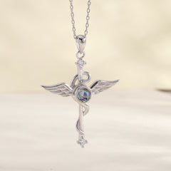 Personalisierte Silber Medizinische Engel Engelsflügel & Äskulapstab Kette mit Bild im Stein – Schutz & Erinnerung für Sie