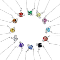 Sterlingsilber Personalisierte Geburtsstein Saturn kette – Runder Zirkonia Planeten Anhänger mit Sternen, Geschenke für Sie