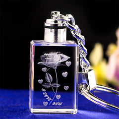 Personalisierte Kristall Schlüsselanhänger - Rechteck Anhänger mit Gravur 2D/3D-Skizzen Foto,Erinnerungs Dekorativer Geschenk