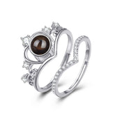Personalisierter 925 Silber Foto Projektionsring – Herz mit Krone & Zirkonia, Gravur & Bild, Stapelbar & verstellbar