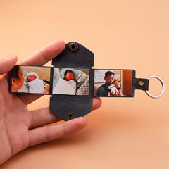 Personalisierter Foto Leder Schlüsselanhänger, Minialbum, Kleine Tasche, 3-4 Bilder & Text, Kreatives Geschenk für ihn