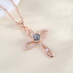 Personalisierte 925 Silber Engel Flügel Kreuz Kette mit Bild im Stein – Ein Foto Geschenk voller unendlicher Liebe