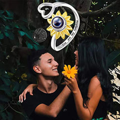 925 Silber Sonnenblumen-Sonnen Herz Fotoprojektion Ring mit Bild im Stein– Perfekte Geschenk für Sie