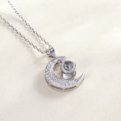 Personalisierte Halskette – Mond aus 925 Silber mit Foto & Strassbesatz