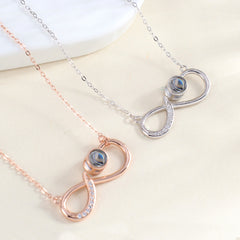 925 Silber Projektionskette – Unendlicher Anhänger mit Bild im Stein & Zirkonia