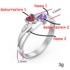Personalisierter 925 Silber Geburtsstein Doppelter Herzring – Namensgravur & Innengravur, perfekte Geschenk für sie, um Liebe auszudrücken