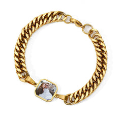 Personalisierte Dicke Stahlkette Schwarzer Quadratischer Armband mit Thermoaktive Foto - Gravur Geschenk für Männer
