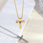 Personalisierte Schlichtes Kreuz Anhänger für Männer – Kette mit Bild im Stein, Geschenke für Männer mit Foto