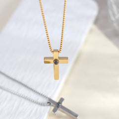 Personalisierte Schlichtes Kreuz Anhänger für Männer – Kette mit Bild im Stein, Geschenke für Männer mit Foto