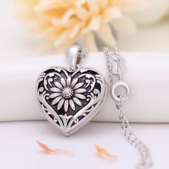 Personalisierte 925 Silber Medaillon Halskette mit Foto –Gänseblümchen Herz Anhänger