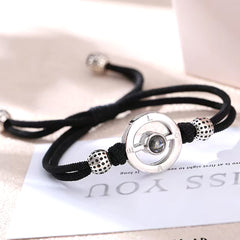 925 Silber Personalisierte Paar Armbänder mit Bild im Stein - Kreis mit Gravur 'LOVE', Romantisches Geschenk für Paare & Freunde