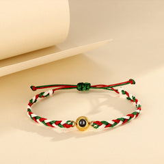 Personalisiertes Freundschaftsarmband mit Bild & Text im Stein – Rot-Grüner Geflochtener Runden Anhänger,Geschenke für Sie Freund