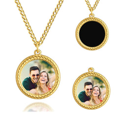 Personalisierte Hitzeaktivierbare Magische Foto Halskette mit verstecktem Bild - Runde Medaillon, Geschenk für Sie Ihn