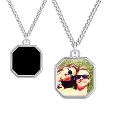 Personalisierte Hitzeaktivierbare Magische Foto Halskette mit verstecktem Bild - Oktagon-Anhänger, Modisches Geschenk