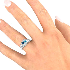 Personalisierter 925 Silber Ring mit zwei Geburtssteinen – Quadratischer Diamantring,Perfektes Geschenk für Mama oder die Liebste