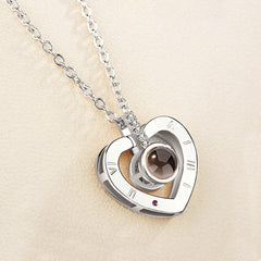 925 Silber Personalisierte Herz Projektionskette – Drehbares Design mit Foto im Stein, Symbol für Ewige Liebe