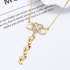 Personalisierte Namenskette mit Geburtsstein Unendlich Zeichen & Babyfuß Anhänger– Perfekte Geschenk für Mom Oma Sie