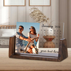 Personalisierter Acryl-LED-Bilderrahmen mit Holzsockel – Individueller Kalender, Foto & Botschaft, Perfektes Geschenk für Muttertag & Jubiläum