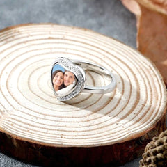 Personalisierter 925 Silber Herz Ring mit Foto und Gravur - Fotogeschenke für Sie