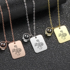 925 Silber Geburtsblume Gravur Projektionskette mit Bild im Stein, Personalisierte Fotogeschenke für Sie Ihn