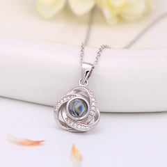 925 Silber Personalisierte Projektion Kette mit Foto im Stein - Rotierendes Rose Blume Anhanger