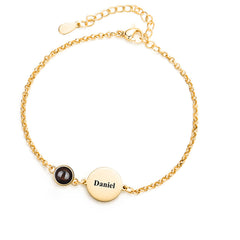 Personalisiertes Rundem Gravur Armband mit Bild im Stein – Runder Gravurplatte,Erinnerungsgeschenk für Sie