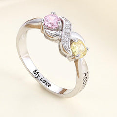 Personalisierter Geburtsstein Unendlichkeitszeichen Ring mit Namensgravur & Innengravur – Perfektes Geschenk für Mama oder die Liebste