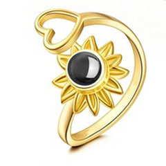 925 Silber Sonnenblumen-Sonnen Herz Fotoprojektion Ring mit Bild im Stein– Perfekte Geschenk für Sie