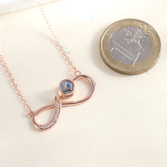 925 Silber Projektionskette – Unendlicher Anhänger mit Bild im Stein & Zirkonia