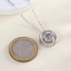 925 Silber Projektionskette – Runder Anhänger mit Bild & Strassperle im Spiral-Design