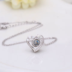 925 Sterling Silber Personalisierte Herz Projektion Kette mit Foto drin im Stein