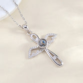 Personalisierte 925 Silber Engel Flügel Kreuz Kette mit Bild im Stein – Ein Foto Geschenk voller unendlicher Liebe
