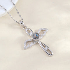 Personalisierte 925 Silber Engel Flügel Kreuz Kette mit Bild im Stein – Ein Foto Geschenk voller unendlicher Liebe