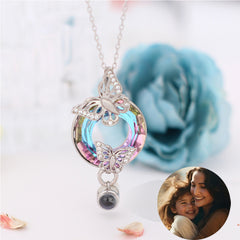 925 Silber Personalisierte Kette mit Bild im Stein- Schmetterlings Kristall Anhänger