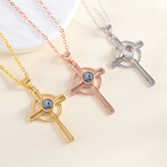 925 Silber Ring Keltisches Kreuz Projektion Kette mit Bild im Stein – Personalisierbar Erinnerungsgeschenk mit Foto & Gravur