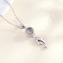Personalisierte 925 Silber Delfin Wal Fisch Projektion Kette mit bild im Stein - Gravur Foto Geschenk für Sie