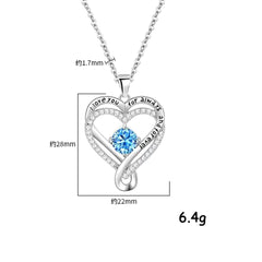 925 Silber Personalisierte Herz kette mit Geburtsstein – Unendlichkeit & Doppelherz mit Gravur „I love you, for always and for ever“