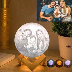 Personalisierte 3D Mondlampe mit Foto und Gravur – Wählbare Größen mit Holzständer – Perfektes Erinnerungs Foto Geschenk