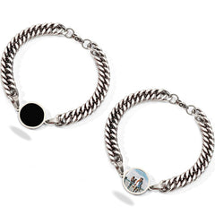 Personalisierte Moderne Dicke Stahlkette Schwarzer Runden Armband mit verstecktem Foto & Gravur - Perfekte Geschenk für Männer